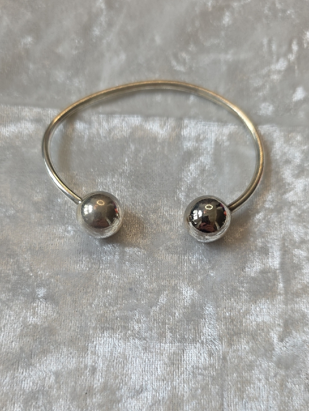 Minimalist Silver Tone Open Cuff Bracelet with Polished Ball Ends